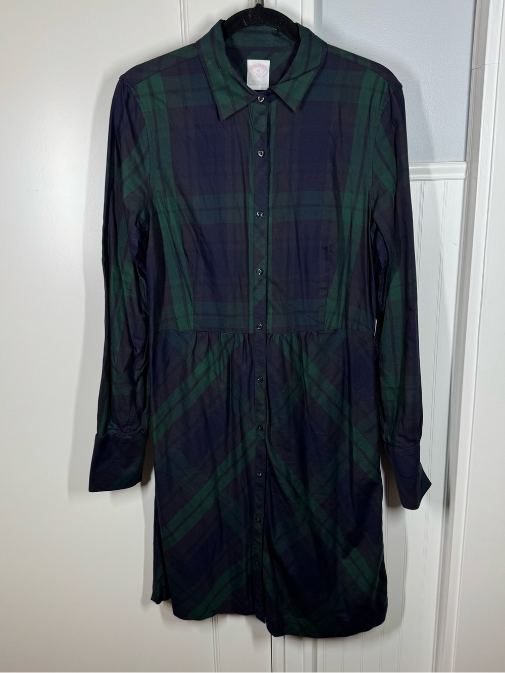 Brooks‎ Brothers Navy And Green Tartan Button Front Midi Shirt sz 14 fall winter
